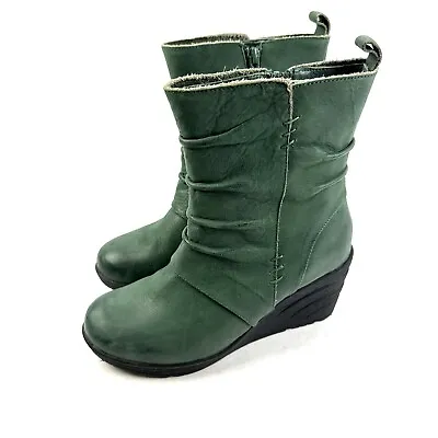 Miz Mooz Tora Ankle Boot 7 Green Leather Zip Up Bootie Womens • $69.95