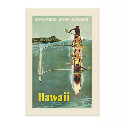 Hawaii 1960s Outrigger Canoe Vintage Travel Poster - Classic Art Reproduction • $14.44