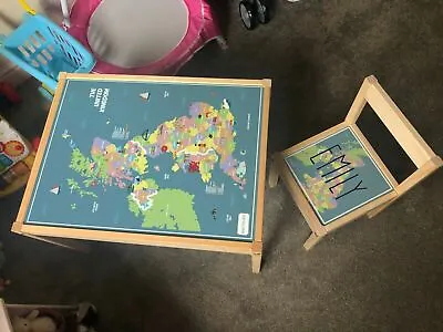 Personalised Children's STICKER SET Ikea LATT Wooden Table And 1 Chair UK Map • £24.99