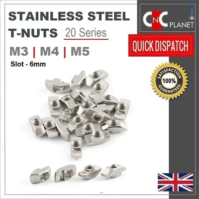 Stainless Steel Drop In T Nut M3 M4 M5 Aluminium Extrusion Profile 2020 6mm Slot • £2.49