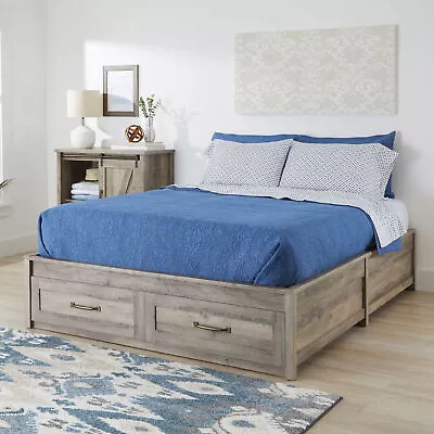 $408.49 • Buy Platform Bed Frame Storage Drawer Queen Size Home Guest Bedroom Farmhouse Style
