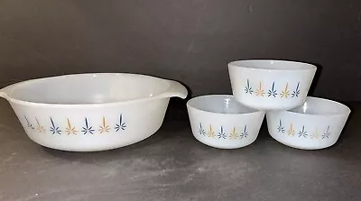 Vtg Anchor Hocking Fire King Candle Glow 1 Qt  Baking Dish PLUS 3 Custard Cups • $24.99