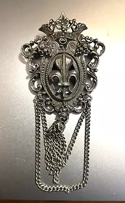 Vtg Chatelaine Brooch Fleur De Lis Chains Crown Pin (Arthur Pepper) • $29.99