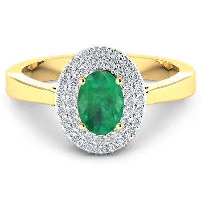 £442.68 • Buy Natural Emerald (.70ct AA Zambia) 14k Yellow Gold Diamond Ring 7 May Birthstone