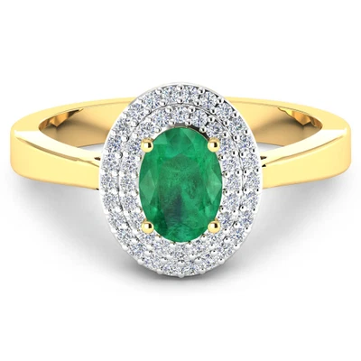 £442.68 • Buy Natural Emerald (.70ct AA Zambia) 14k Yellow Gold Diamond Ring 7 May Birthstone