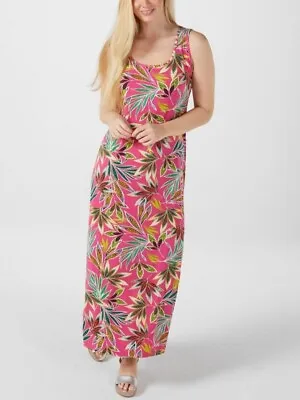 Kim & Co Jersey Sleeveless Maxi Dress With Back Slit Pink Multi New Size S • $25.26