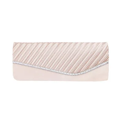 £14.22 • Buy Elegant Pleated Satin & Crystal Flap Clutch Evening Bag - Diff Colors Avail