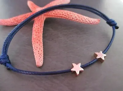 £3.29 • Buy Navy Blue Cord Surfer Friendship Bracelet With 2 X Gold Star Charms ~ Adjustable