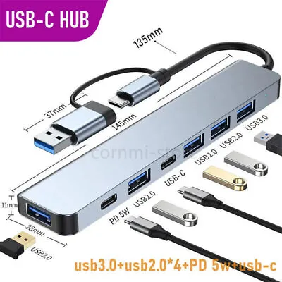 USB-C Hub USB3.0 Type-C Splitter For MacBook Pro Dell Laptop Multiport Adapter • $11.39