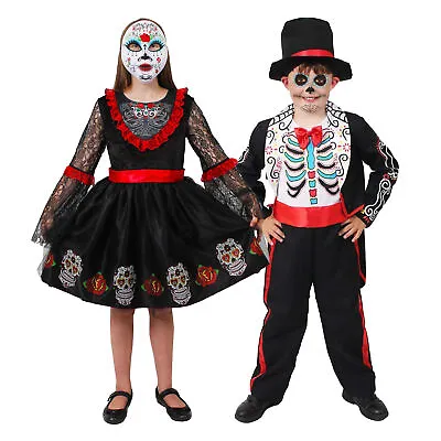 Kids Day Of The Dead Fancy Dress Costume Halloween Mexican Candy Sugar Skull • £16.29
