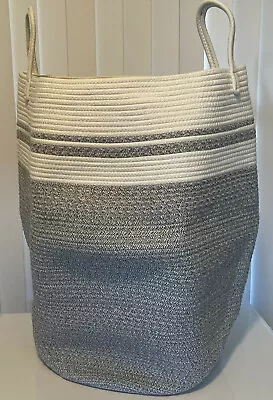  Woven Basket Laundry Hamper Modern Large 25.6 Height White+Grey • $27.99