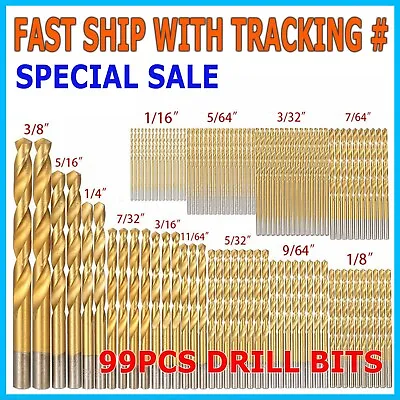 99PCS Drill Bit Set 1/16 -3/8  HSS Titanium Multi Drill Bits Twist Metal Tools • $11.99