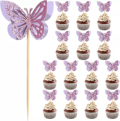 48 Pcs Purple Butterfly Cupcake Toppers Glitter Butterfly Cupcake Toppers 3D Dou • $29.99