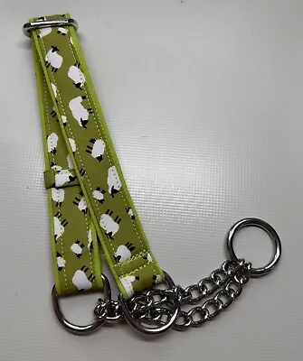 Martingale Half Check Choke Chain Dog Collar In Green Sheep Design • £7.15