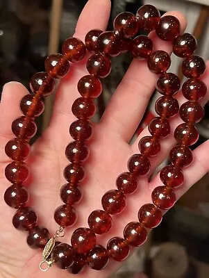 Antique Chinese Natural Cherry Honey Amber Round Bead Necklace 14k Gold Clasp • $750