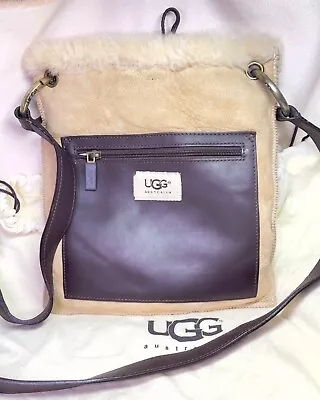 UGG Shearling Tan Suede Brown Leather Crossbody Shoulder Bag Adj Leather Strap • $42.95