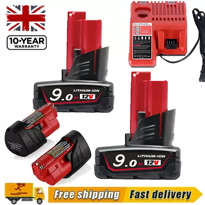 For Milwaukee M12 12V 3A 7A 9A Li-ion XC Battery 48-11-2420 2402 M12B6 Charger • £16.59