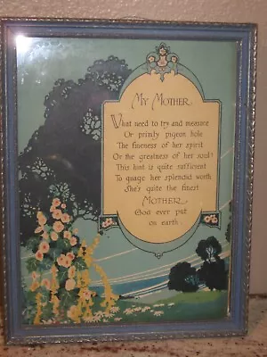 Vintage Wood FRAMED Buzza Type MOTTO - My Mother- Poem Art Deco  Picture • $14.99