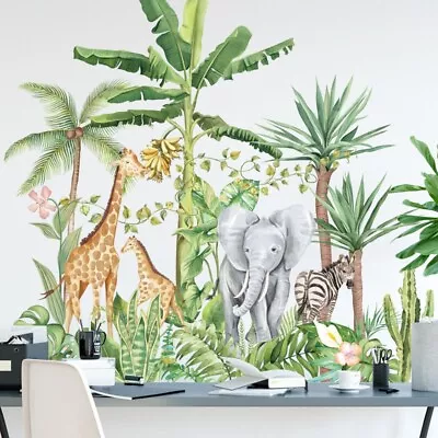 Large Jungle Animal Decal Giraffe Elephant Wall Stickers Kids Nursery Room Decor • £8.49