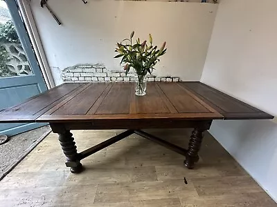 8 Foot  Antique Huge  French Solid Oak Extending Farmhouse Kitchen Dining Table • £895