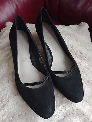 M&S Footglove Womens Black Suede Heeled Shoes UK 7 Good Used Condition  • £5.99