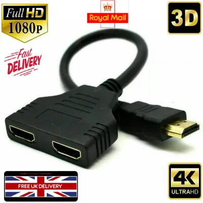 4K 2 IN 1 Dual HDMI Splitter 1 In 2 Out Cable Adapter Converter PC XBOX PS3 HDTV • £3.79