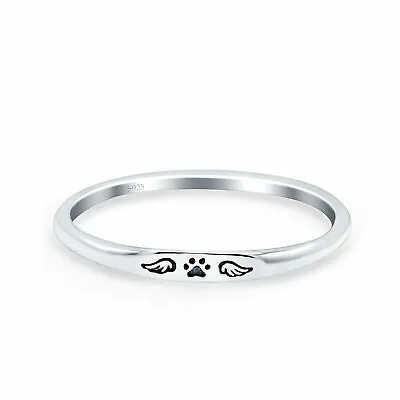 Paw Print & Wings Oxidized Band Solid 925 Sterling Silver Thumb Ring (2.2mm) • $11.33