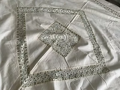 Vintage Cotton And Lace Bed Cover Large • £60