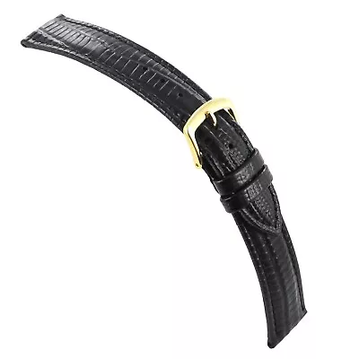 18mm Hadley Roma Black Teju Lizard Grain Mens Stitched & Padded Watch Band MS718 • $21.95