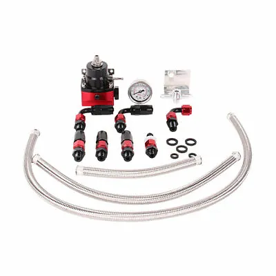 LokoCar Adjustable Fuel Pressure Regulator Kit Oil 0-100psi Gauge -6AN Black Red • $47.99