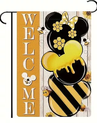 Disney Mickey Mouse Minnie Welcome Spring Garden Yard Flag Burlap Honey Bee Cute • $17.99