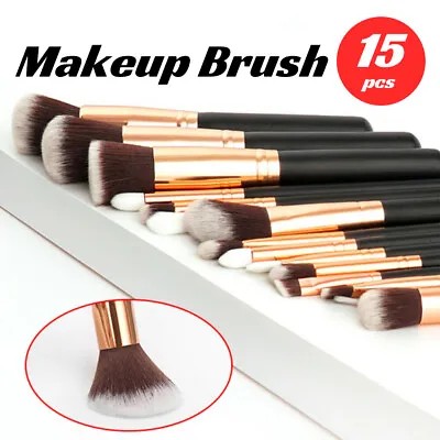 $13.99 • Buy Soft 15Pcs Pro Face Powder Makeup Brushes Set Eyeshader Blending Highlight Tools
