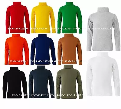 £5.99 • Buy Kids Boys Girls 100% Cotton Polo Neck Jumper Top Roll Neck Long Sleeved Tops 