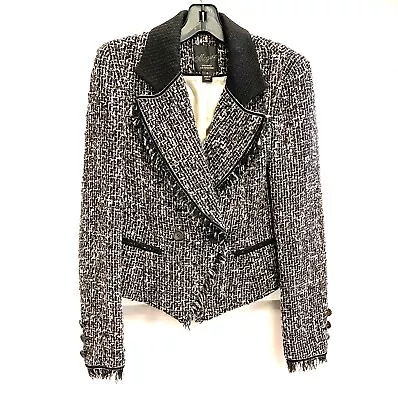 🖤 MCGINN Black Multi Tweed Fringe Notch Blazer Jacket 4 S Nordstrom Exclusive • $174.85