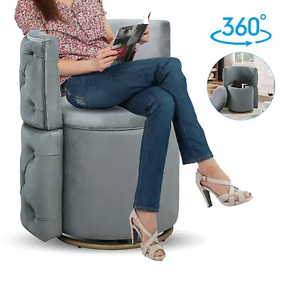 Modern Accent Storage Ottoman Swivel Makeup Chair Round Vanity Soft Padded Seat • $142.99
