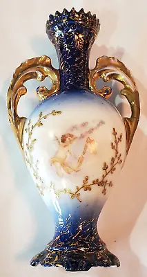 Antique Blue Carlsbad Small Vase By The Victoria Porcelain Co. Carlsbad Austria • $40