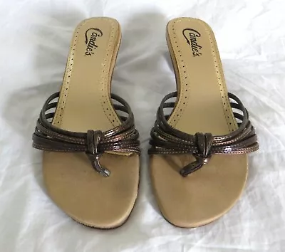 Vintage Candie’s 2” Heel Tong Strappy Sandal Shoes Various Shades Brown Size 7 • $8