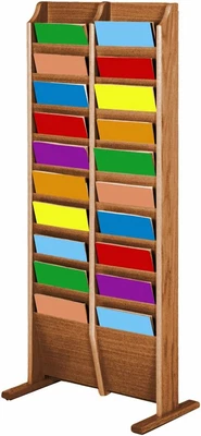 $314.99 • Buy 20 Pocket Cascade Free-Standing Magazine Rack, Medium Oak
