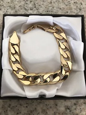 9ct Yellow Gold Filled Curb Cuban Bracelet Chain 12mm Links  8”  FREE Luxury Box • £26.95