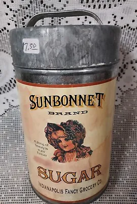 Vintage Sunbonnet Brand Sugar Tin Canister With Lid Food Safe 9  Tall • $17.50