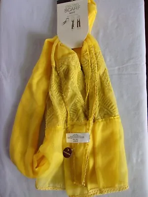 JCP Sunshine Yellow Oblong Scarf Trim Edges/Lace Inserts 23 Wx70 L NWT • $6