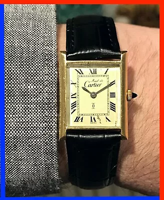 VINTAGE 1975 CARTIER TANK PRE-MUST GENTS 18K 23mm GOLD PLATED HAND WIND! • $939