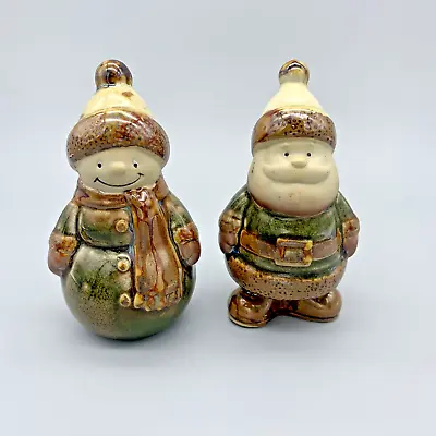 Santa/Mrs. Claus Glazed Natural Rustic Earthy Green Brown Art Pottery Boho Style • $19.77