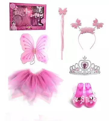 Fairy Fantasy Dress-Up Kit For Girls Pink Butterfly Wings Magic Wand Headband • £13.99