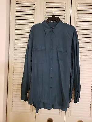 Vintage My Silk Button Front Shirt Mens XL Long Sleeve Green Flap Pockets NWT! • $19.79