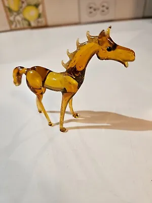 Vintage 1960s Art Hand Blown Glass Amber Horse Figurine 3  Miniature • $16.99
