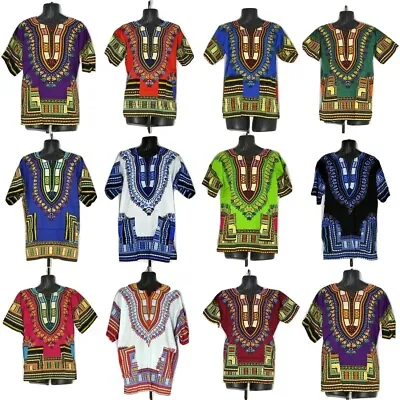 £14.99 • Buy Genuine Cotton African Dashiki Shirt Tanzania Unisex Boho Festival Kaftan S/M