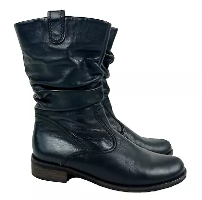 GABOR Ruched Boots Soft Black Leather Mid Calf Length Size Made In Portugal US 7 • $45