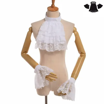 Victorian Unisex White Lace Jabot Cuffs Detachable Collar & Wrist Cuffs • £10.79