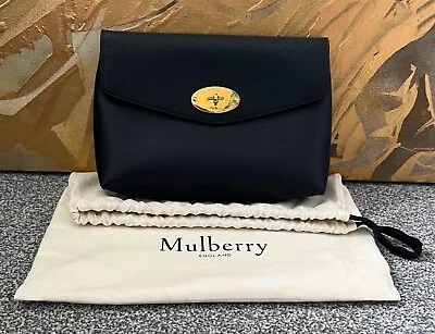 Mulberry Darley Large Cosmetic Pouch / Clutch Bag In Navy Grain Leather • £349.90